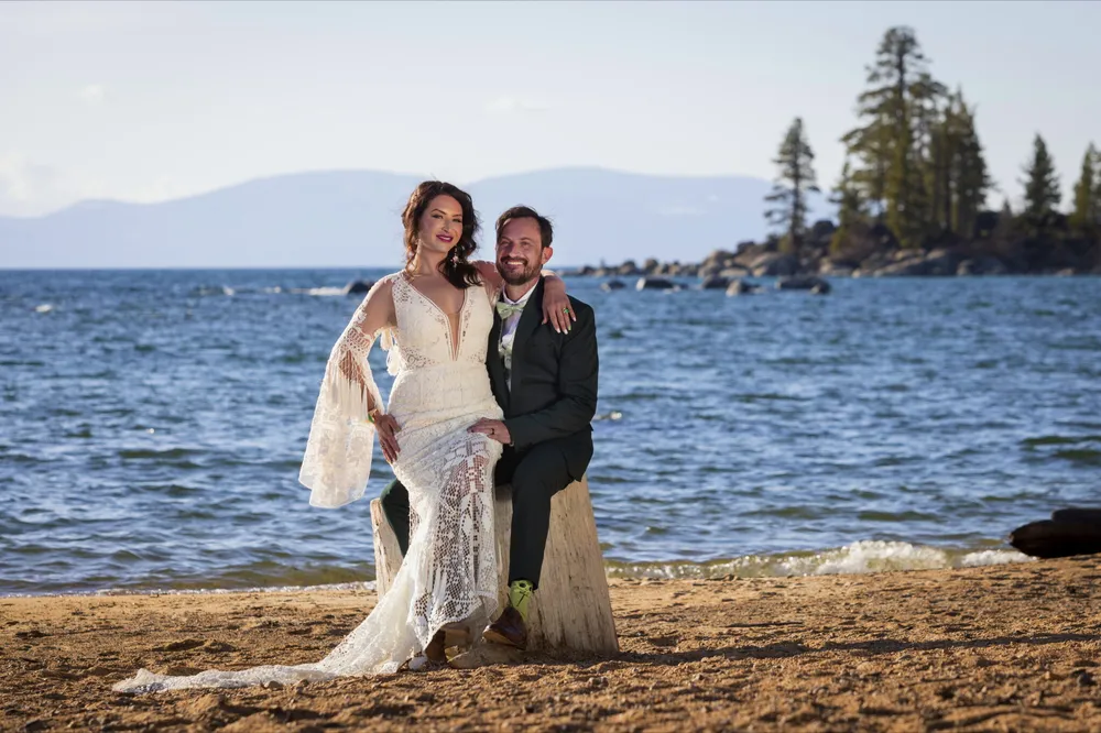 Cinematic wedding film still at Lake Tahoe
